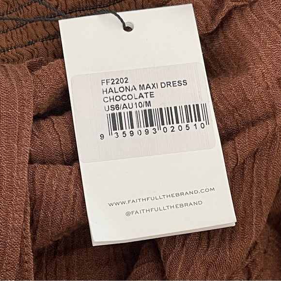 Faithfull The Brand Halona Gauze Maxi Dress Brown Size US 6 - Picture 3 of 6